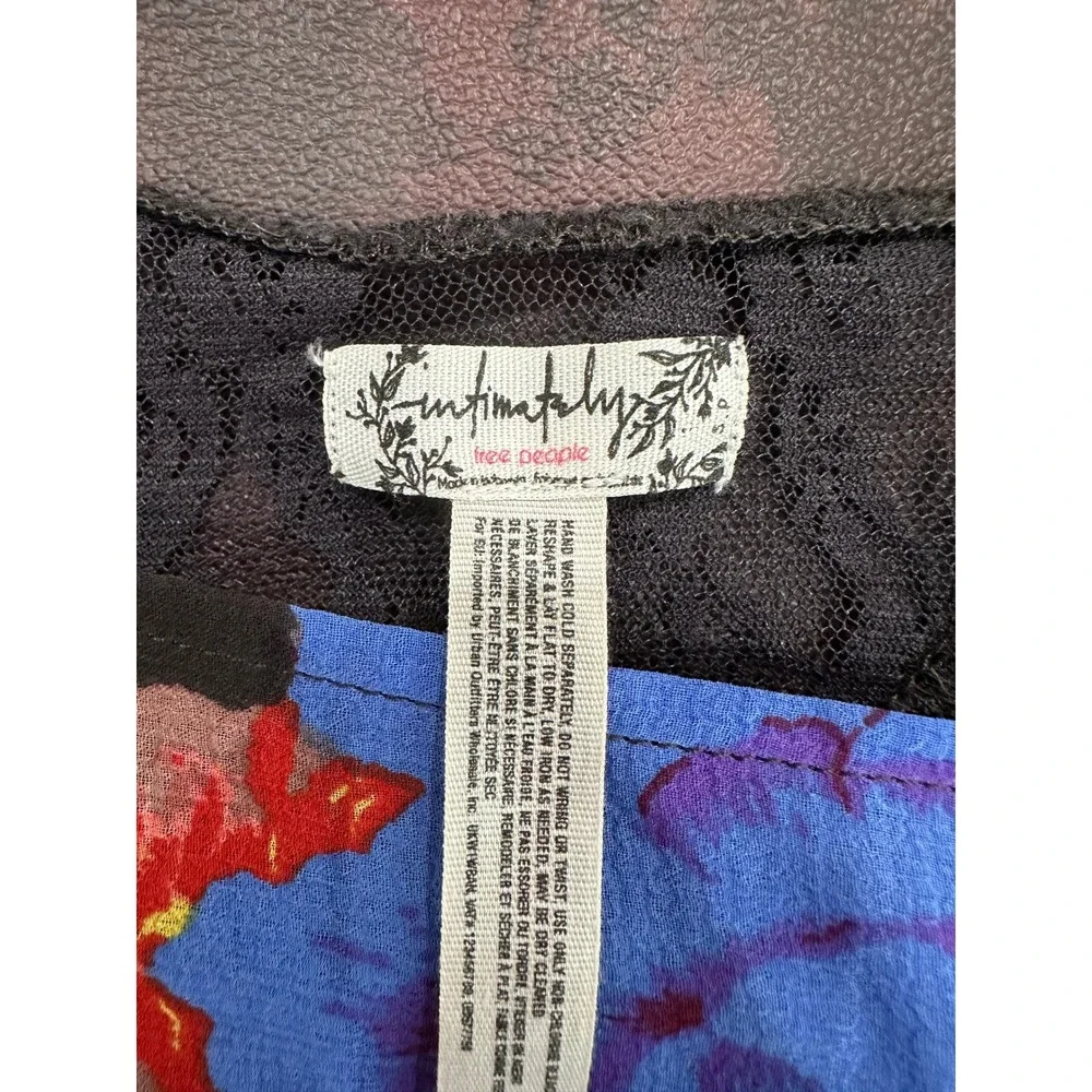 Intimately Free People‎ Floral Cold Shoulder Bodysuit Black Blue Lace SP